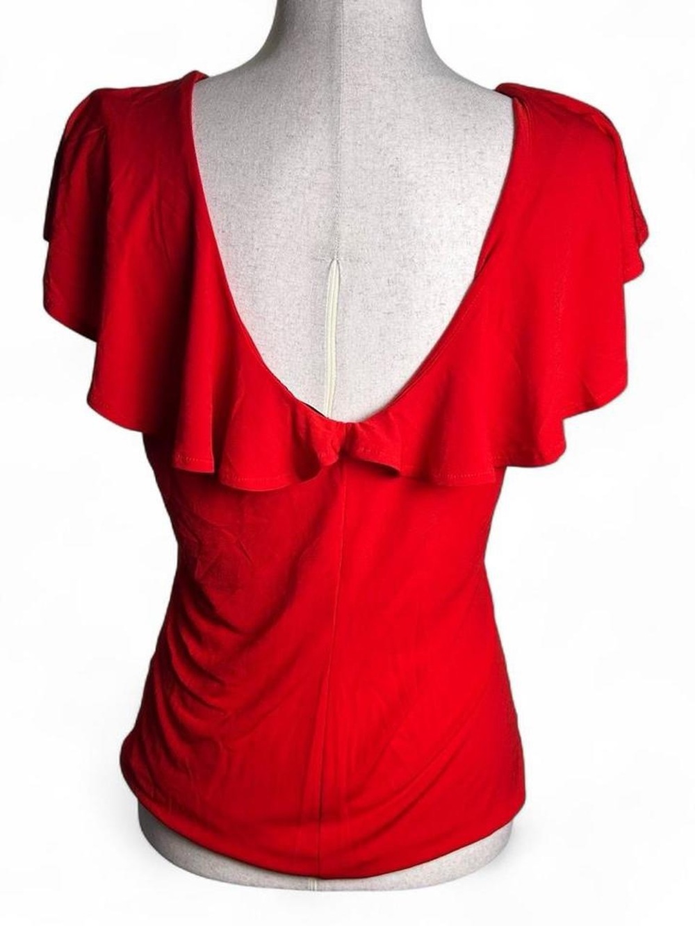 Venus Red V-Neck Ruffle Sleeve Top - Picture 2 of 4